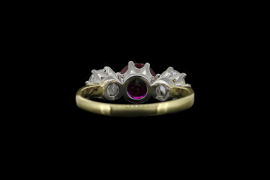 18ct Yellow Gold and Platinum Diamond and Ruby Three Stone Ring ...