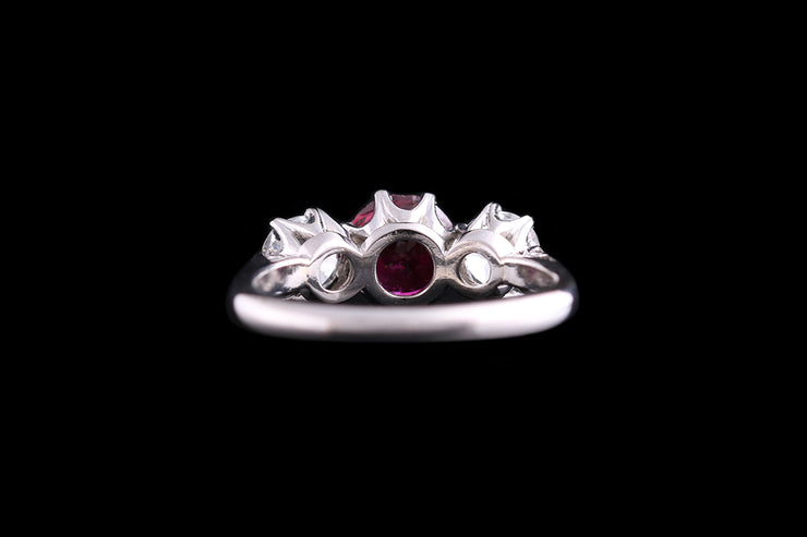 Platinum Diamond and Ruby Three Stone Ring