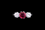 Platinum Diamond and Ruby Three Stone Ring