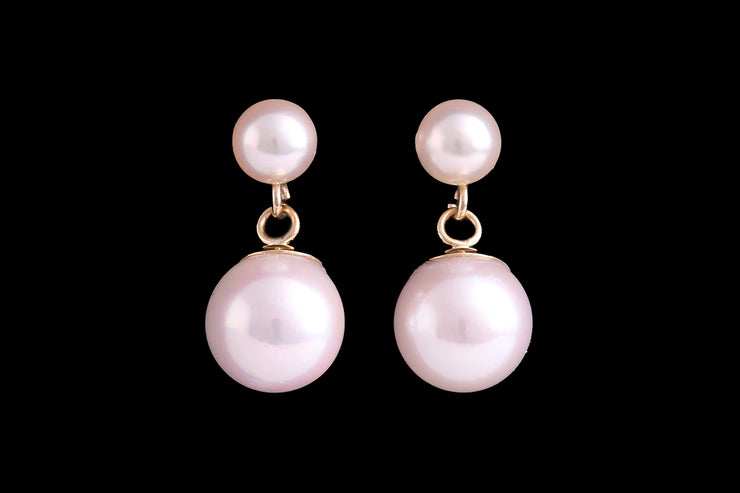 9ct Yellow Gold Cultured Pearl Double Drop Earrings