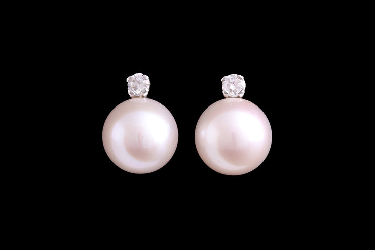 9ct White Gold Diamond and Cultured Pearl Stud Earrings