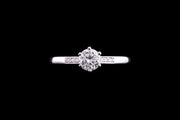 Platinum Diamond Single Stone Ring with Diamond Shoulders