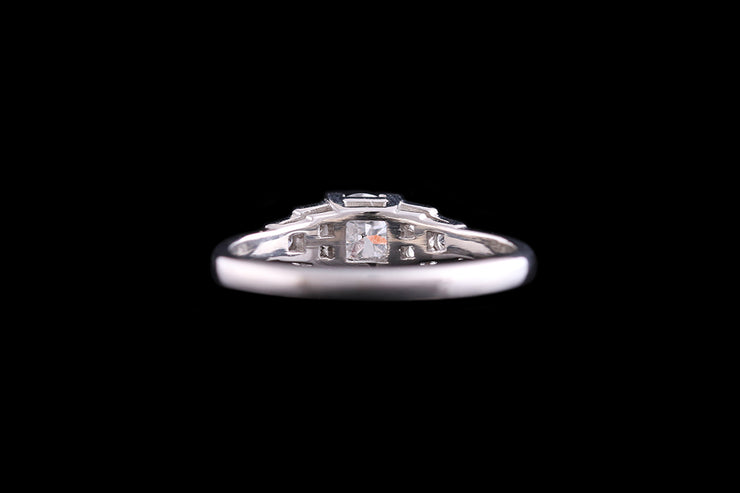 Platinum Diamond Single Stone Ring with Diamond Shoulders