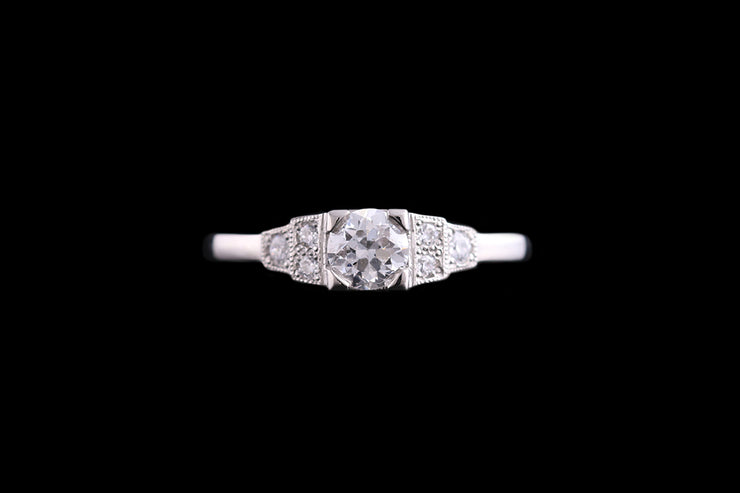 Platinum Diamond Single Stone Ring with Diamond Shoulders