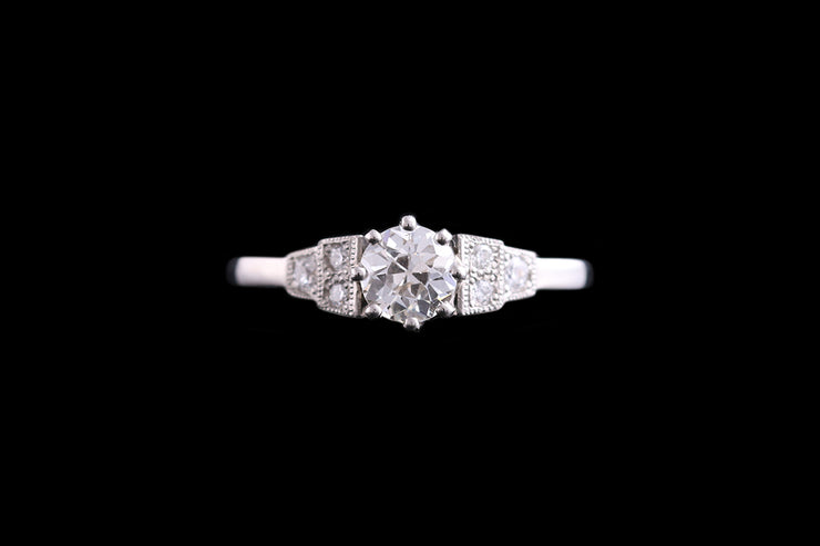 Platinum Diamond Single Stone Ring with Diamond Shoulders