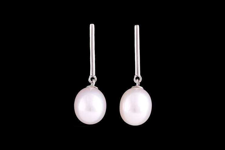 9ct White Gold Freshwater Pearl Drop Earrings