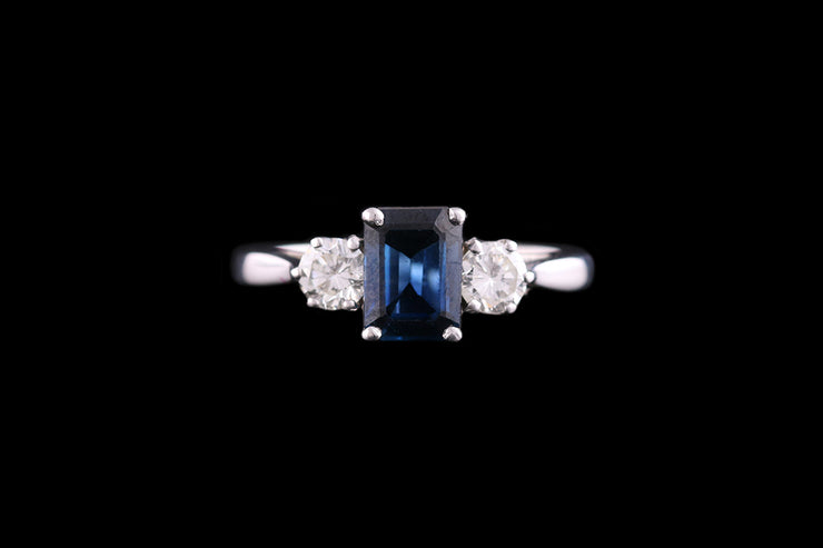 18ct White Gold Diamond and Sapphire Three Stone Ring