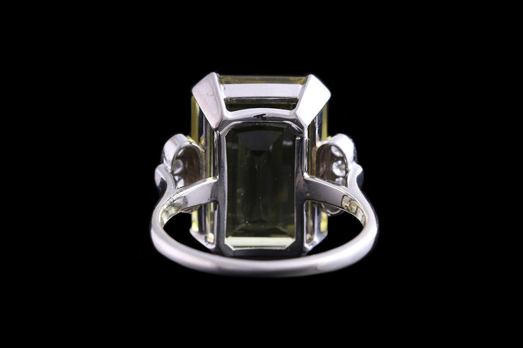 14ct White Gold Diamond and Yellow Beryl Dress Ring