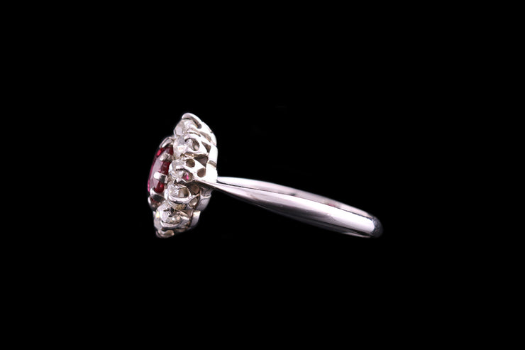 18ct White Gold Diamond and Burmese Ruby Oval Cluster Ring