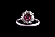 18ct White Gold Diamond and Burmese Ruby Oval Cluster Ring