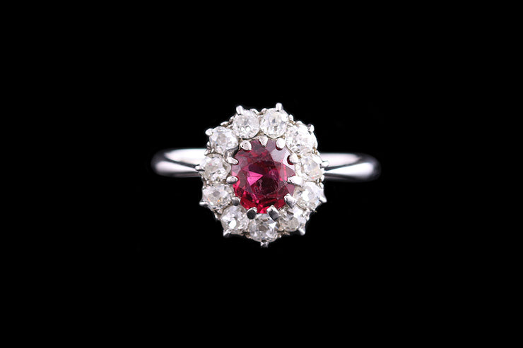 18ct White Gold Diamond and Burmese Ruby Oval Cluster Ring