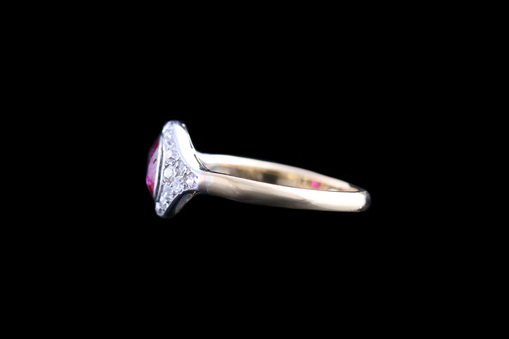 Edwardian Platinum and 18ct Yellow Gold Diamond and Burmese Ruby Dress Ring