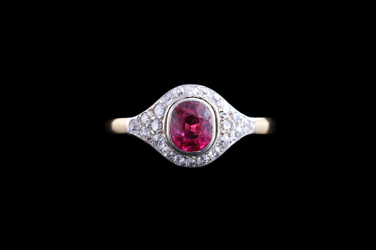 Edwardian Platinum and 18ct Yellow Gold Diamond and Burmese Ruby Dress Ring