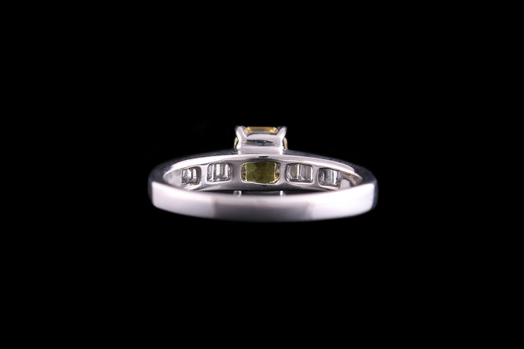 18ct White Gold Yellow Sapphire Single Stone Ring with Diamond Shoulders