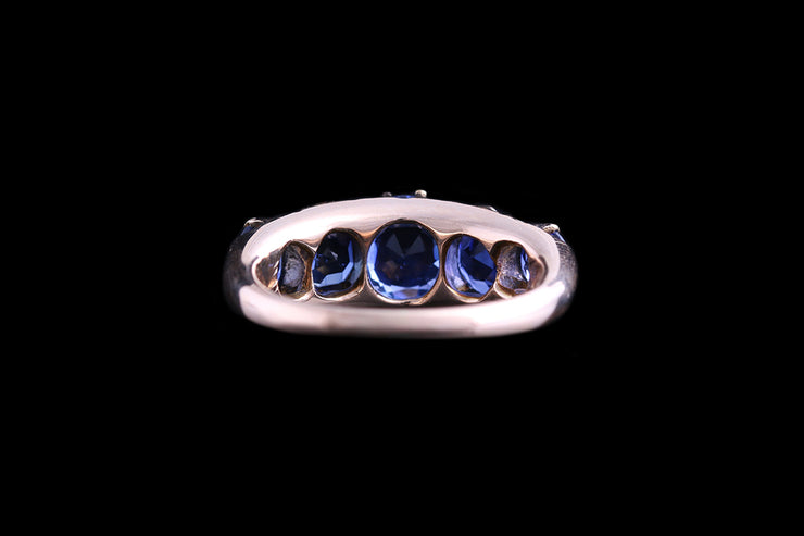 Victorian 15ct Yellow Gold Graduated Sri Lankan Sapphire Five Stone Ring