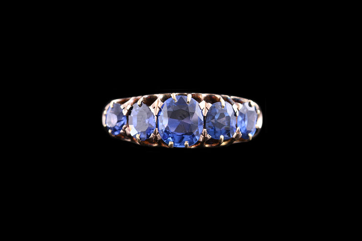 Victorian 15ct Yellow Gold Graduated Sri Lankan Sapphire Five Stone Ring