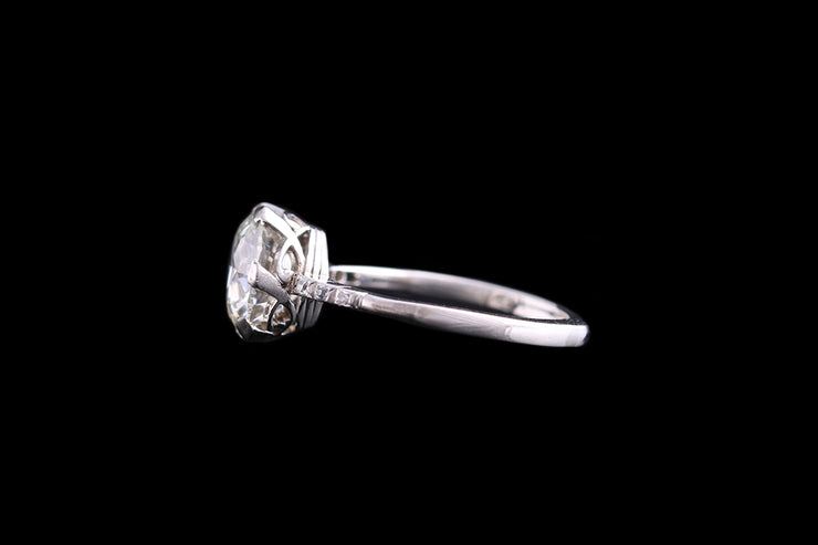 Art Deco Platinum Diamond Single Stone Ring with Diamond Shoulders