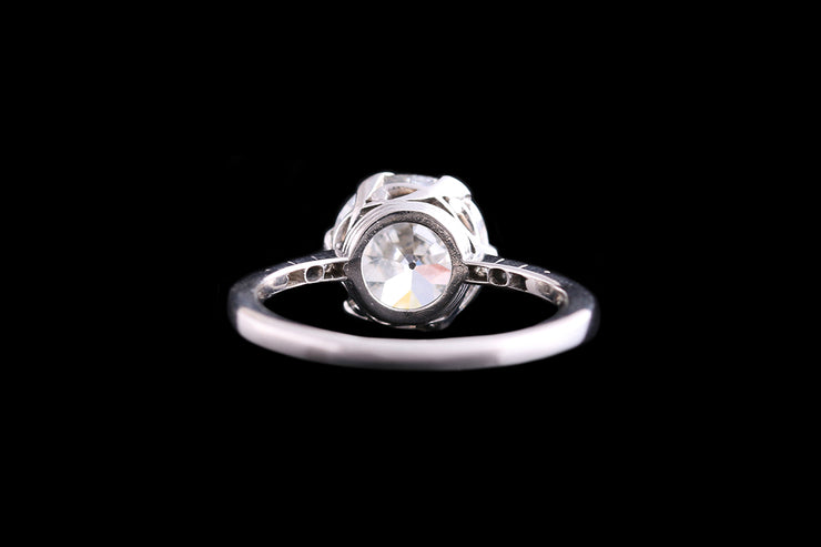 Art Deco Platinum Diamond Single Stone Ring with Diamond Shoulders