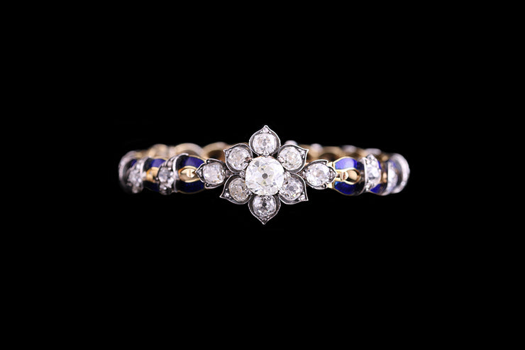 Victorian 15ct Yellow Gold and Silver Diamond and Enamel Decorative Bracelet