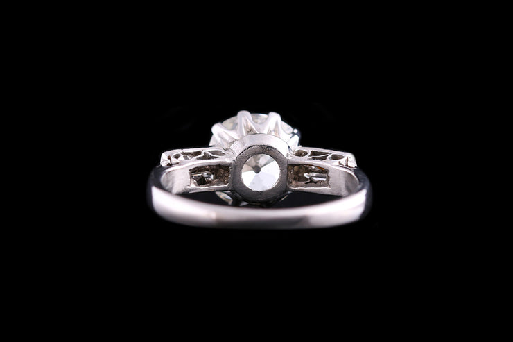 Art Deco Platinum Diamond Single Stone Ring with Diamond Shoulders