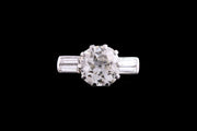 Art Deco Platinum Diamond Single Stone Ring with Diamond Shoulders