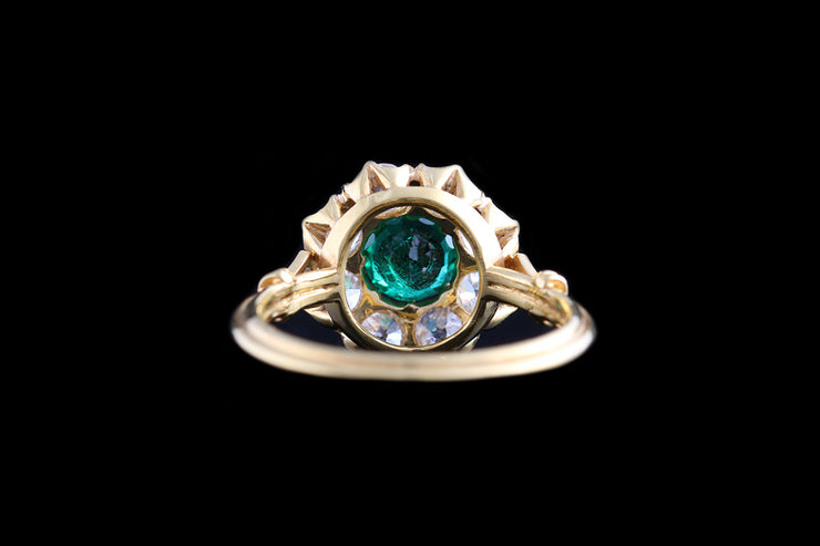 18ct Yellow Gold Diamond and Emerald Round Cluster Ring