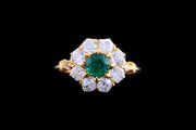 18ct Yellow Gold Diamond and Emerald Round Cluster Ring