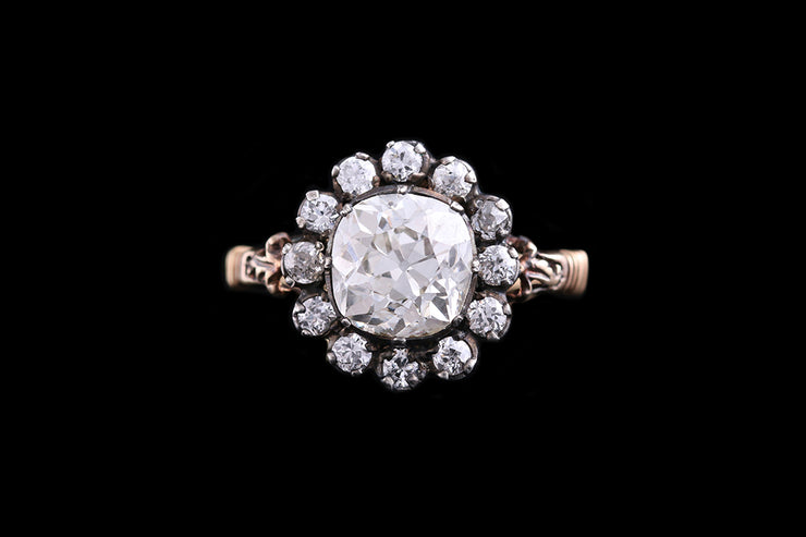 Victorian 15ct Yellow Gold and Silver Diamond Cluster Ring