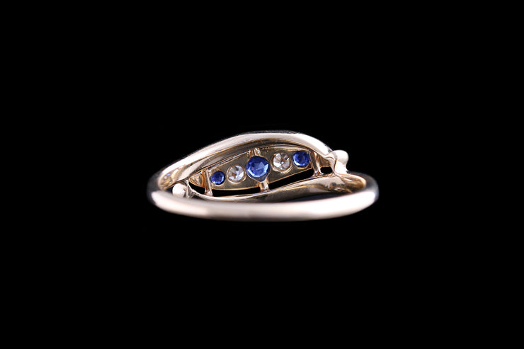 Edwardian 18ct Yellow Gold Diamond and Sapphire Five Stone Twist Ring