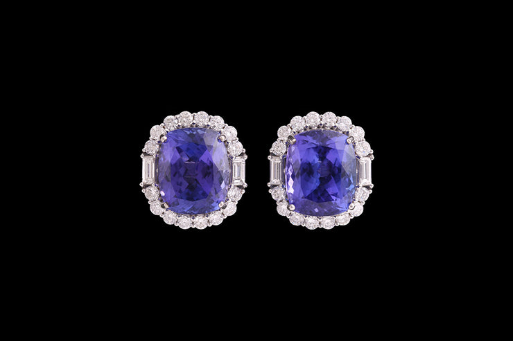 18ct White Gold Diamond and Tanzanite Cluster Stud Earrings