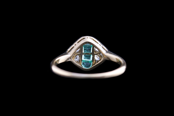 Edwardian 18ct Yellow Gold Diamond and Emerald Dress Ring