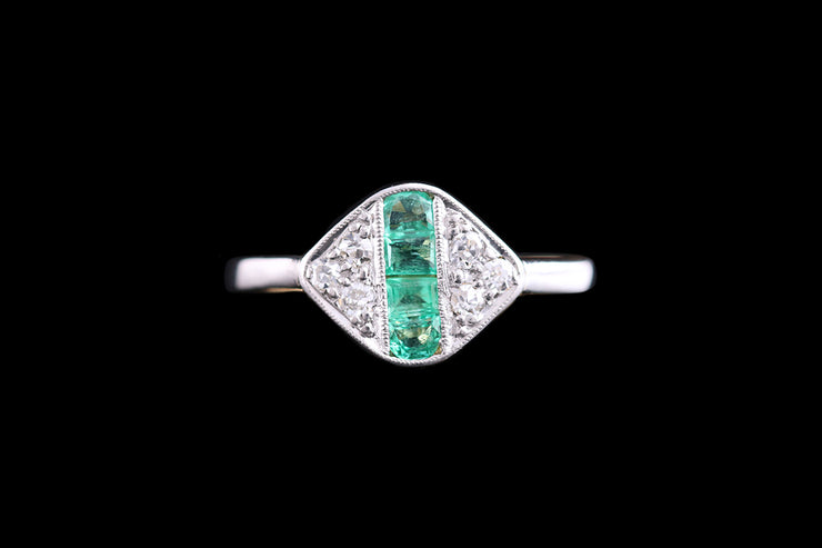 Edwardian 18ct Yellow Gold Diamond and Emerald Dress Ring