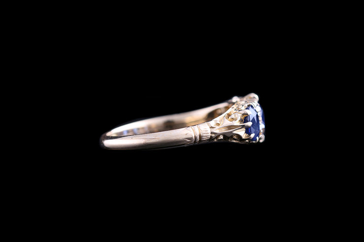 Victorian 18ct Yellow Gold Diamond and Sapphire Seven Stone Ring