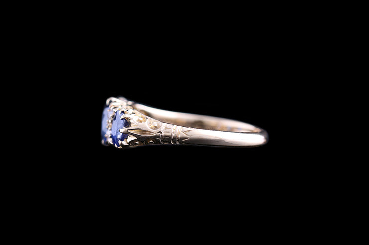 Victorian 18ct Yellow Gold Diamond and Sapphire Seven Stone Ring