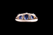 Victorian 18ct Yellow Gold Diamond and Sapphire Seven Stone Ring