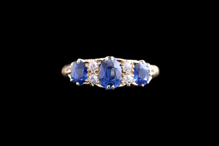 Victorian 18ct Yellow Gold Diamond and Sapphire Seven Stone Ring