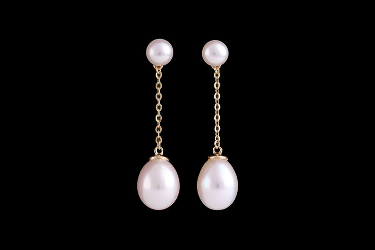 9ct Yellow Gold Double Freshwater Pearl Drop Earrings