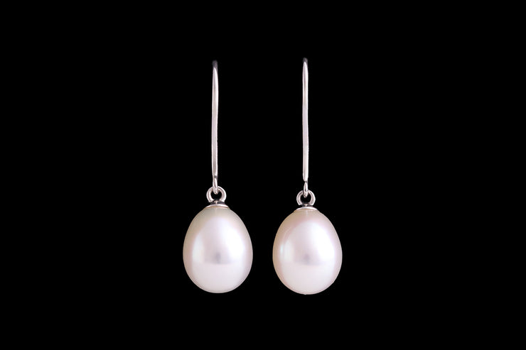9ct White Gold Freshwater Pearl Drop Earrings