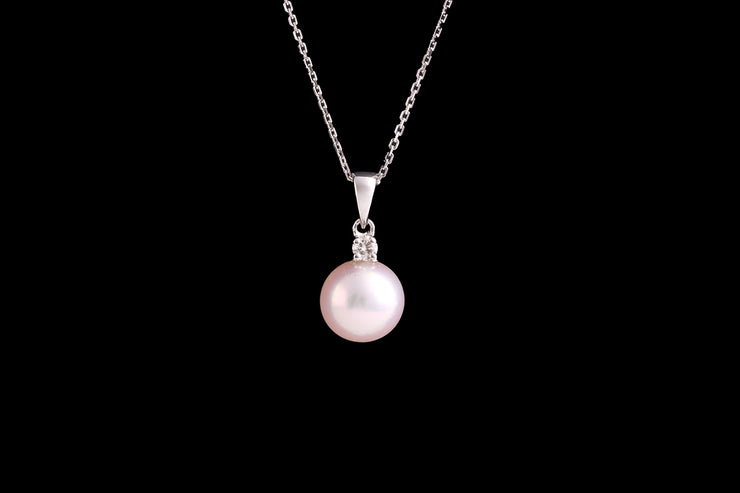 9ct White Gold Diamond and Cultured Pearl Pendant