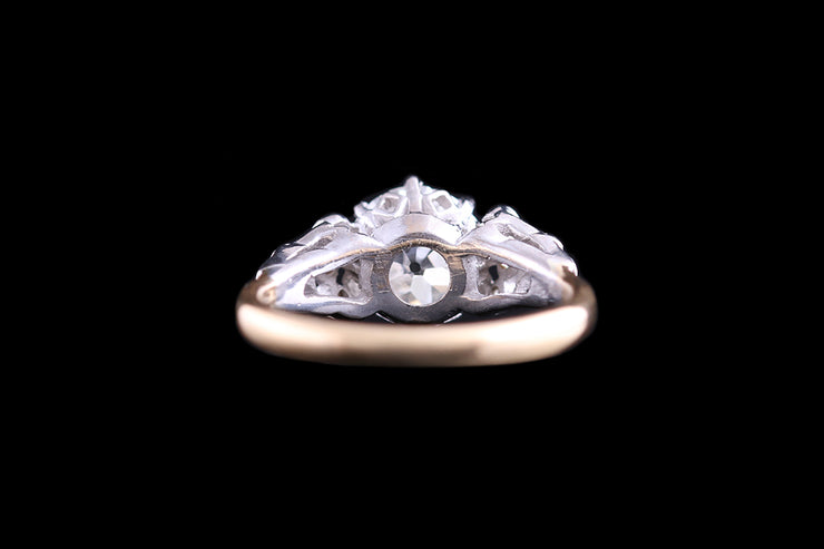 Edwardian 18ct Yellow Gold and White Gold Diamond Single Stone Ring with Diamond Shoulders