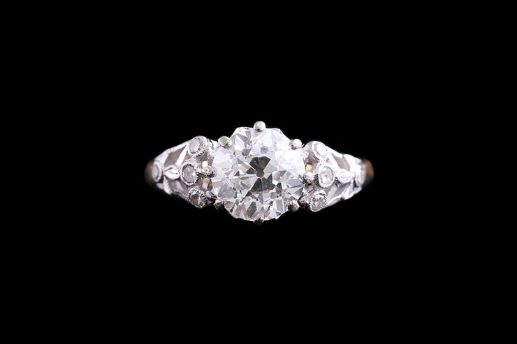 Edwardian 18ct Yellow Gold and White Gold Diamond Single Stone Ring with Diamond Shoulders