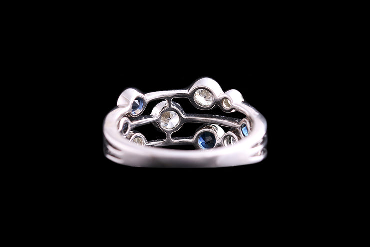 Platinum Diamond and Sapphire Triple Row Dress Ring