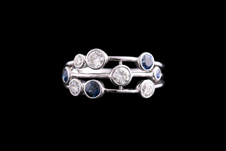 Platinum Diamond and Sapphire Triple Row Dress Ring