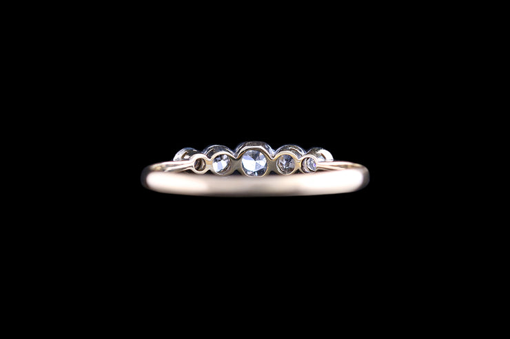 Edwardian 18ct Yellow Gold and Platinum Diamond Five Stone Ring