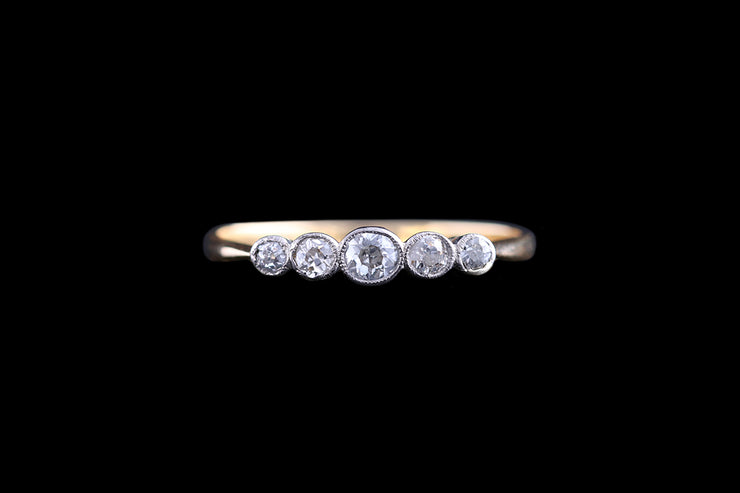 Edwardian 18ct Yellow Gold and Platinum Diamond Five Stone Ring