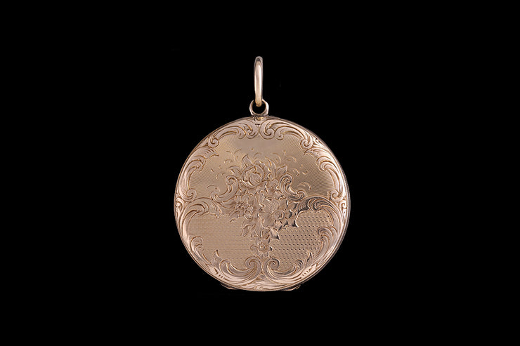 9ct Yellow Gold Round Engraved Locket