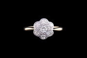 Edwardian 18ct Yellow Gold and Platinum Diamond Flower Cluster Ring