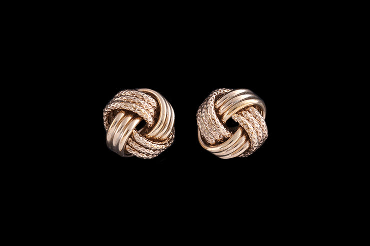 9ct Yellow Gold Patterned Knot Stud Earrings