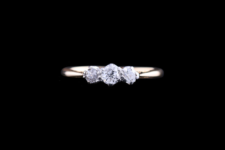 18ct Yellow Gold and Platinum Diamond Three Stone Ring