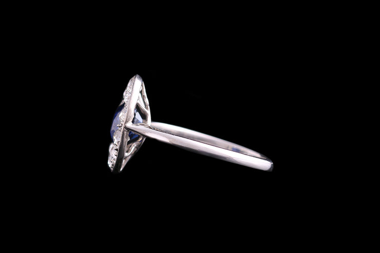 Art Deco 18ct White Gold Diamond and Sapphire Cluster Ring
